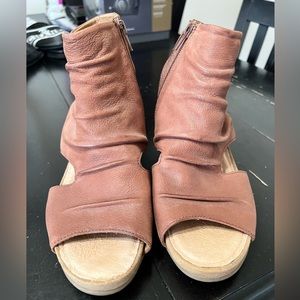 Earth shoes open toe wedge bootie.